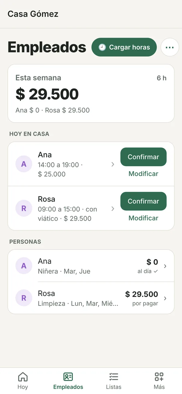 Horas y pagos sin hacer cuentas