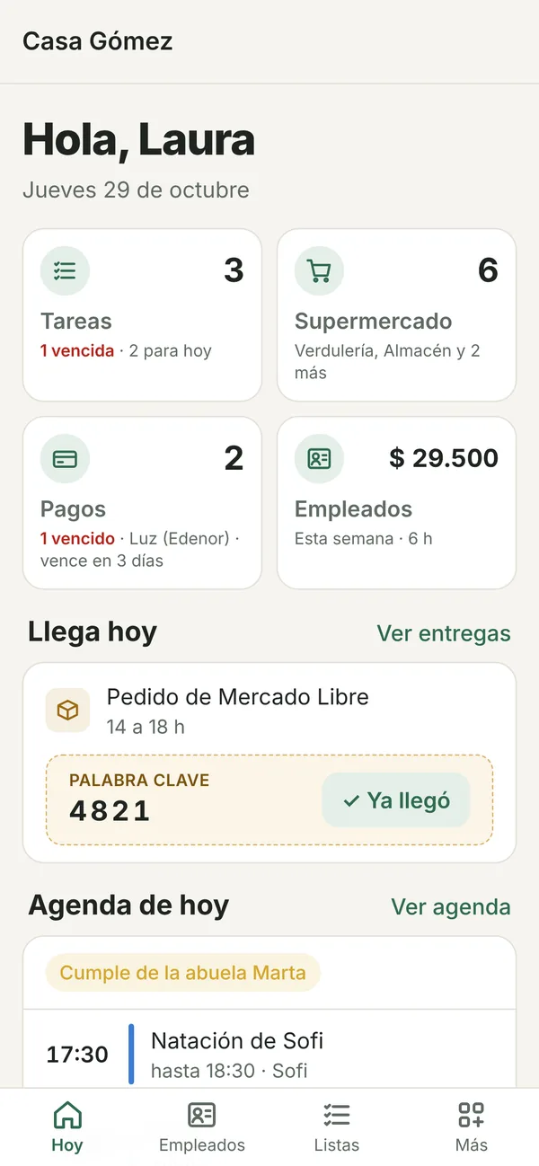 La pantalla Hoy en el celular